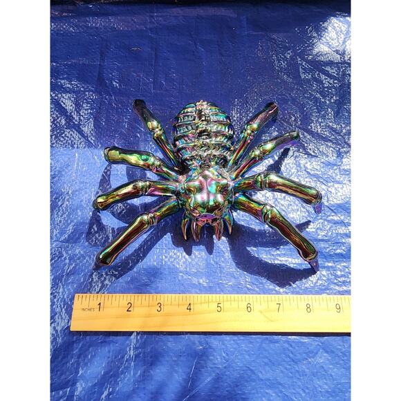 Spider Bug Halloween Decoration Decor 9" Black Iridescent Metal Heavy Weighted - Picture 2 of 4